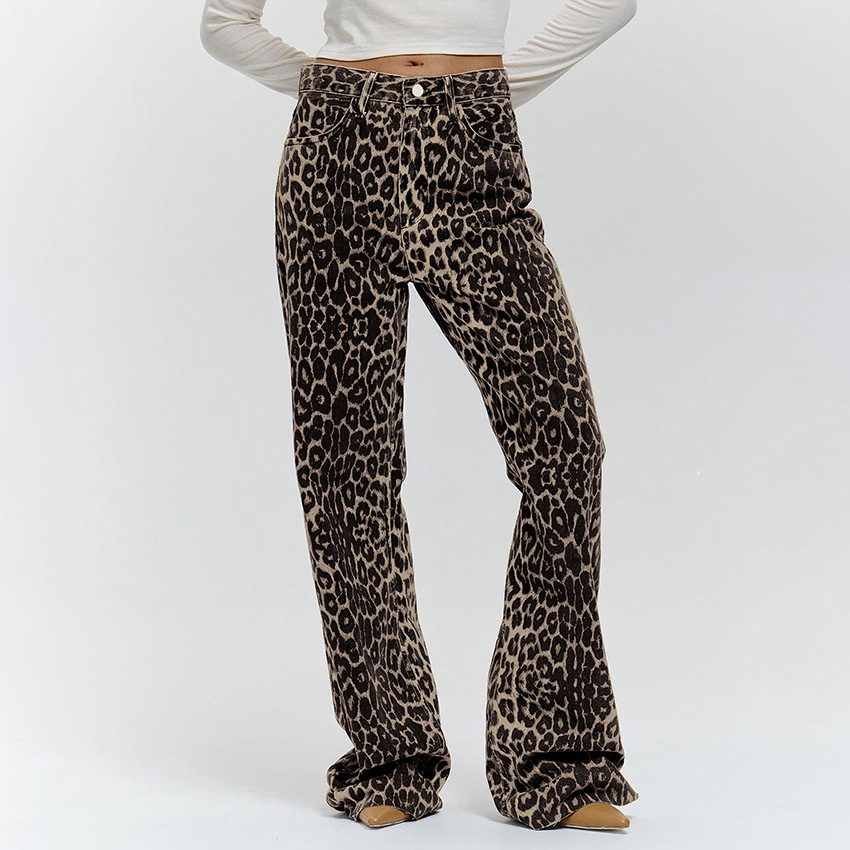 Guangzhou OEM Clothing Factory Custom Spring and Autumn Leopard Print Women Jeans